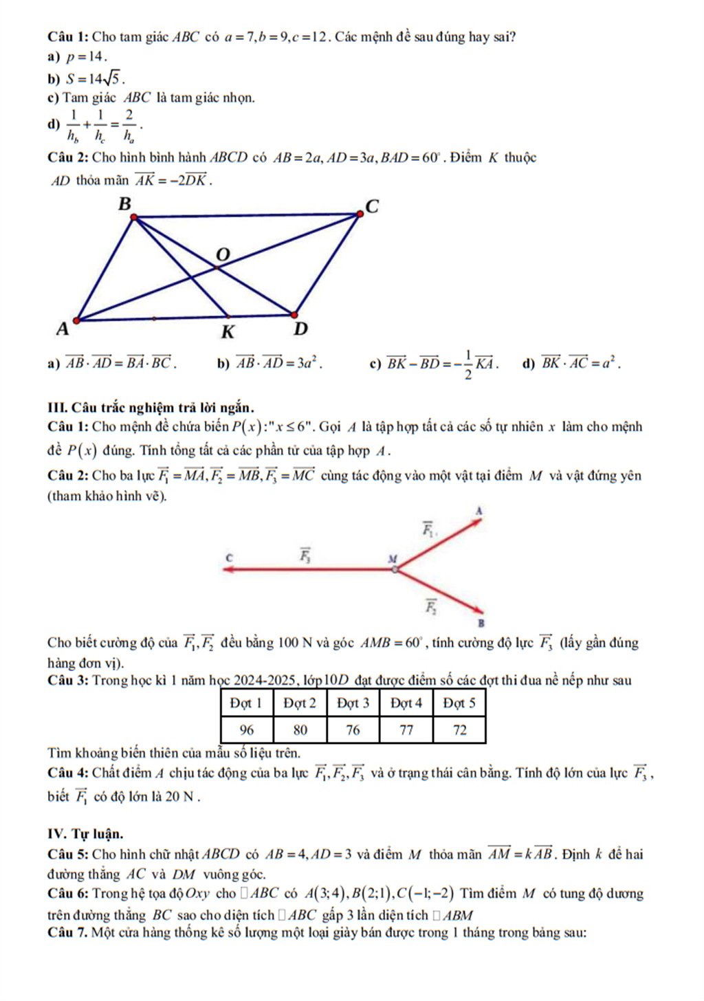 Đề cương Toán lớp 10, học kì 1, năm học 2025-2026