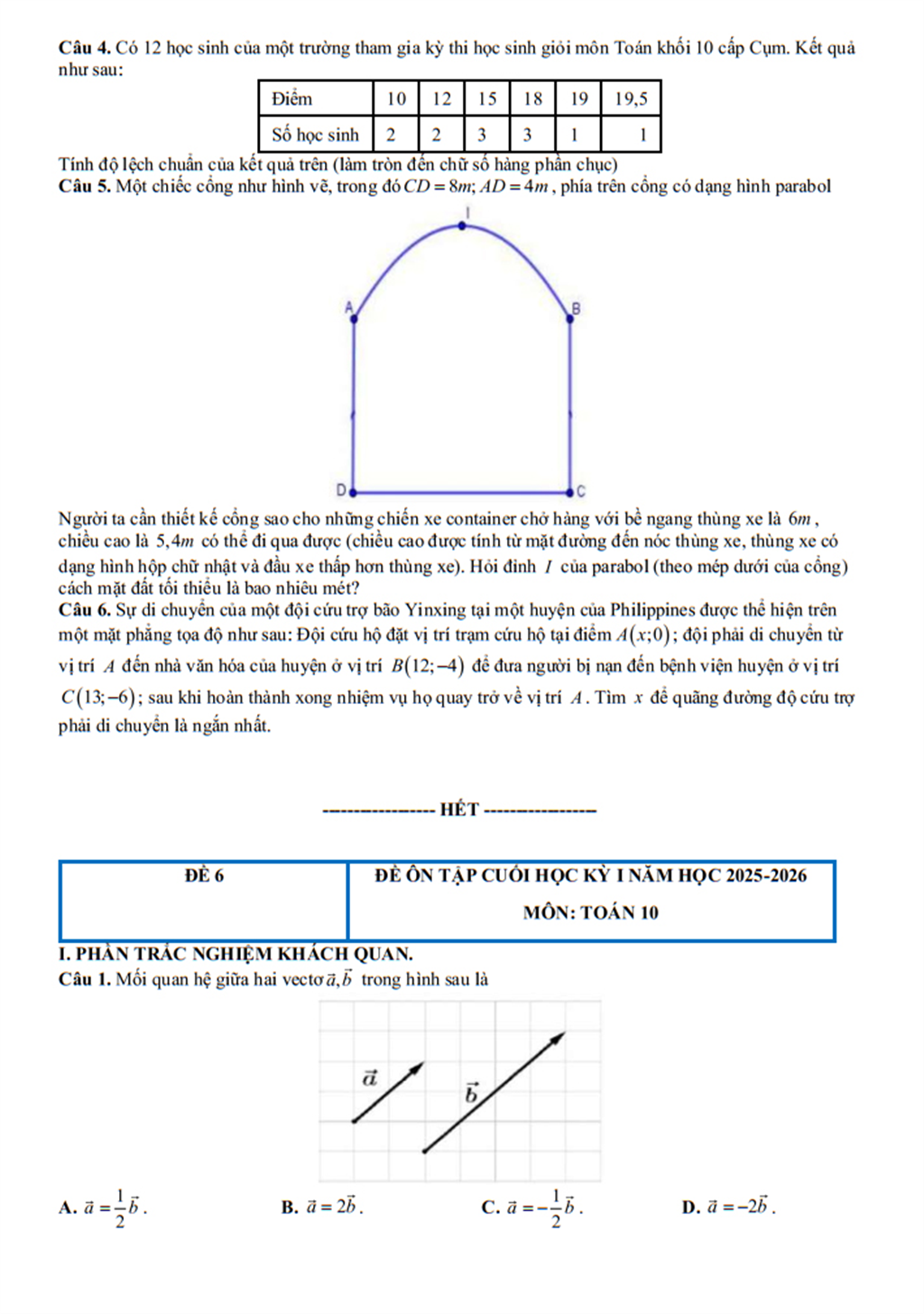 Đề cương Toán lớp 10, học kì 1, năm học 2025-2026