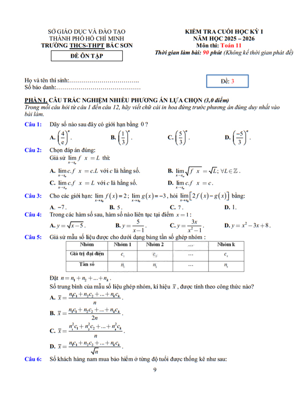 Đề cương Toán lớp 11, học kì 1, năm học 2025-2026