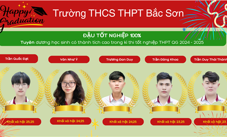 Chúc mừng học sinh Trường THCS-THPT Bắc Sơn 100% đậu tốt nghiệp kỳ thi THPT Quốc Gia năm học 2024-2025