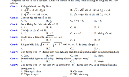 Đề cương Toán  lớp 9, học kì 1, năm học 2025-2026